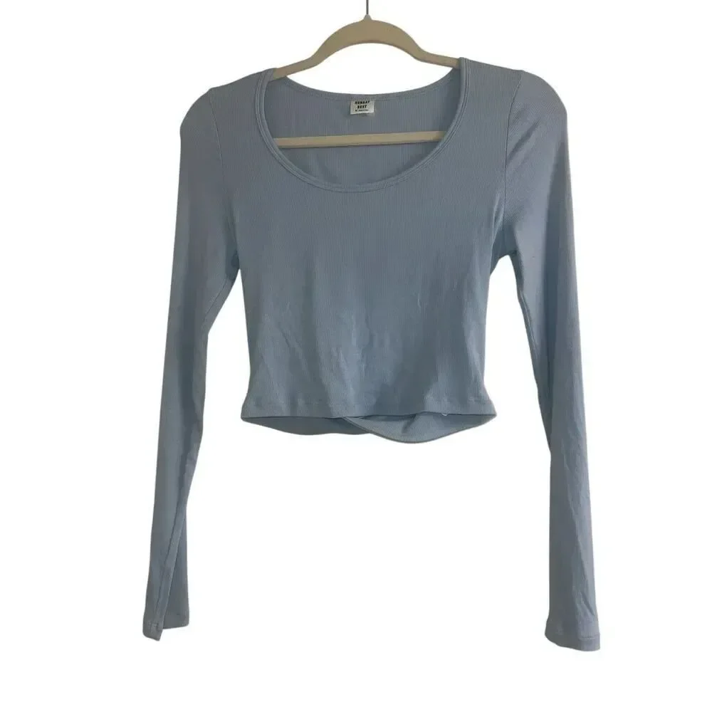 ✨Aritzia Sundays Best Ribbed Open Back Cropped Blue Sz Medium Top✨
